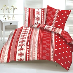 Baumwolle 100% Weihnachtsmuster mit Herzen auf rotem Hintergrund  