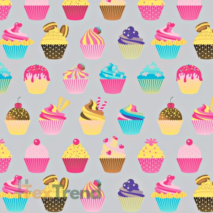 Baumwolle 100% bunte Cupcakes auf grauem Hintergrund  
