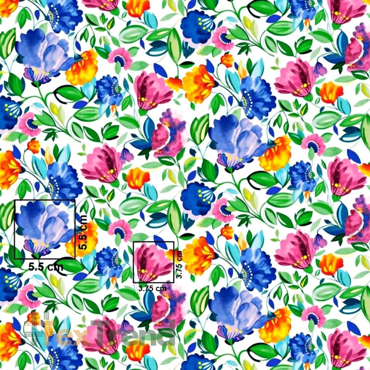 Baumwolle 100% Kornblumen auf weißem Hintergrund  