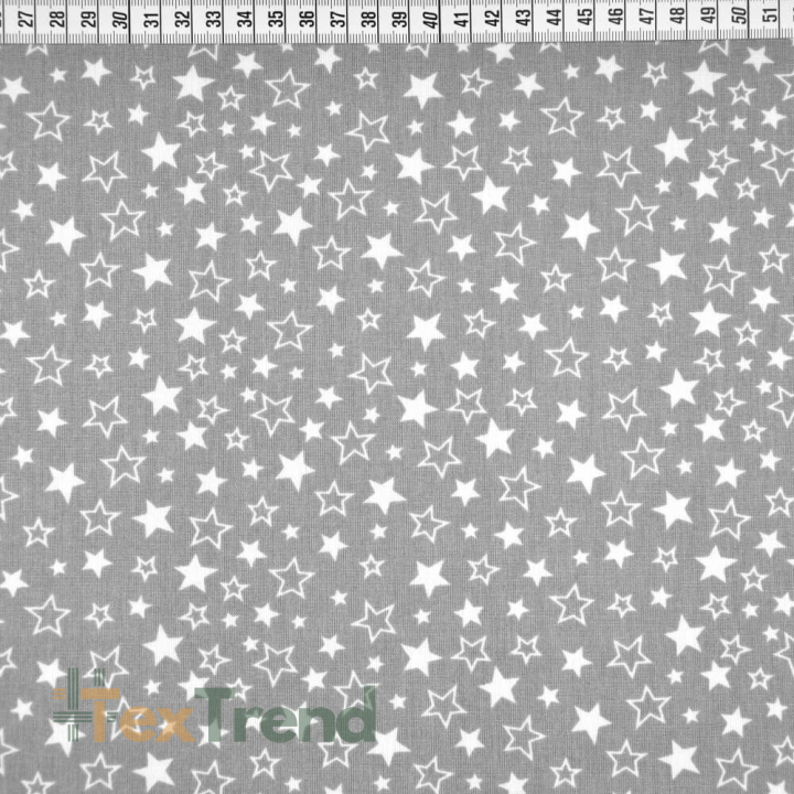 Baumwolle 100% weiß-graue Sterne auf grauem Hintergrund  