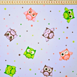 Baumwolle 100% Eulen mit Punkten auf grauem Hintergrund  