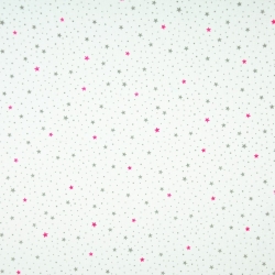 Baumwolle 100% MINI Sterne rosa-grau auf weißem Hintergrund  