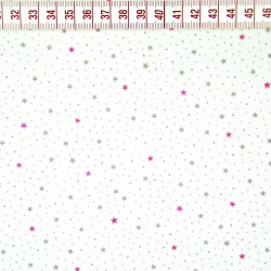 Baumwolle 100% MINI Sterne rosa-grau auf weißem Hintergrund  