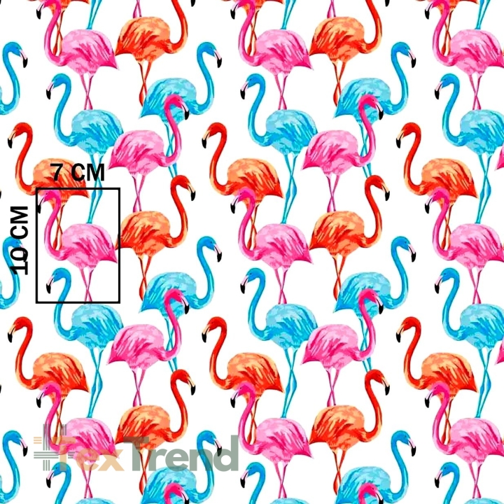 Baumwolle 100% Flamingos blau-rot-rosa auf weißem Hintergrund