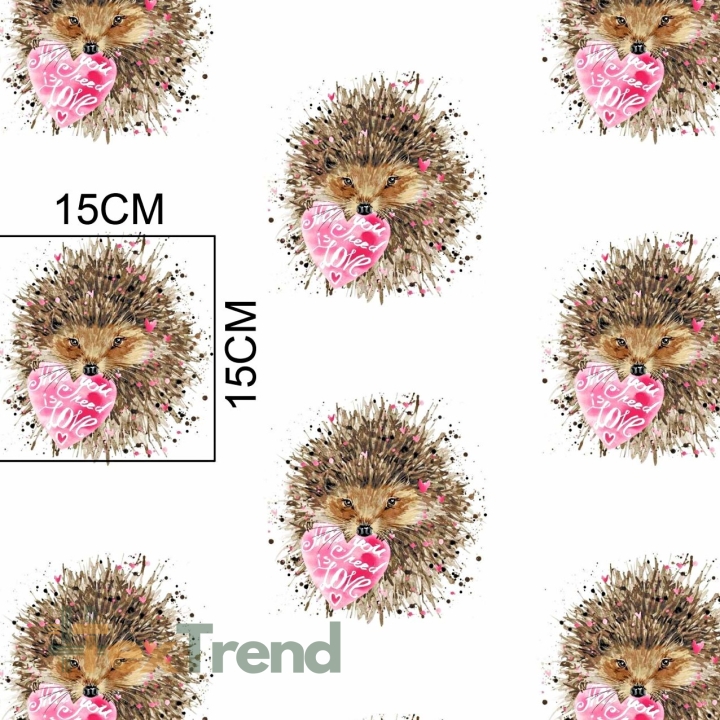 Baumwolle 100% Igel beige mit Herzen auf weißem Hintergrund  