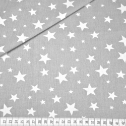 Baumwolle 100% neue kleine und große Sterne weiß auf grau  