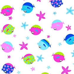 Baumwolle 100% bunte Fische auf weißem Hintergrund  