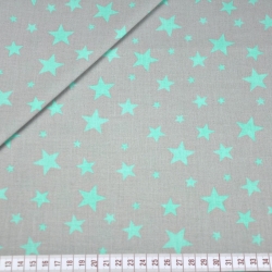 Baumwolle 100% neue kleine und große Sterne mintfarben auf grau  