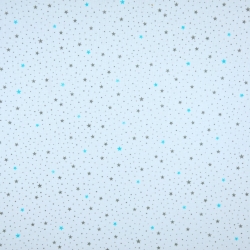 Baumwolle 100% MINI Sterne türkis-grau auf weißem Hintergrund  