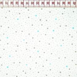 Baumwolle 100% MINI Sterne türkis-grau auf weißem Hintergrund  