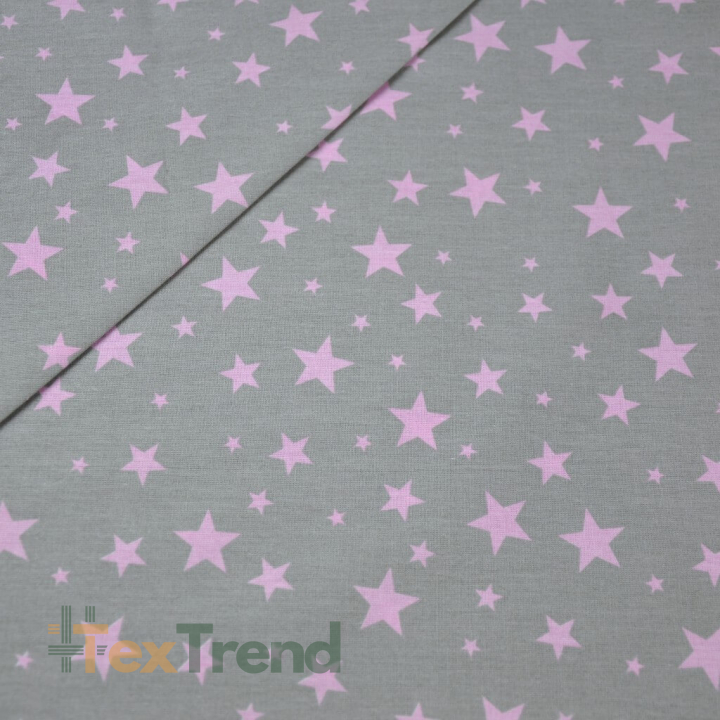 Baumwolle 100% neue kleine und große rosa Sterne auf grau  