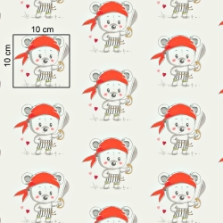 Baumwolle 100% Bären rote Piraten auf ecrufarbenem Hintergrund  