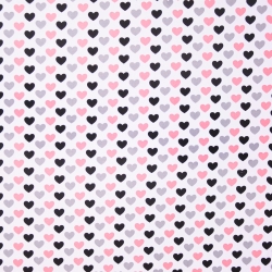 Baumwolle 100% Herzen 12mm grau-rosa-schwarz auf weißem Hintergrund  