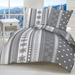 Baumwolle 100% Weihnachtsmuster mit Herzen auf grauem Hintergrund  