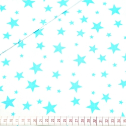 Baumwolle 100% Sterne neu klein und groß türkis auf weißem Hintergrund  