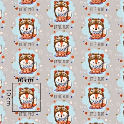 Baumwolle 100% Füchse Piloten auf grau-beigem Hintergrund  