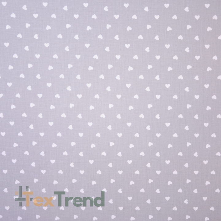 Baumwolle 100% Herzen 8mm weiß auf grauem Hintergrund  