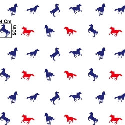 Baumwolle 100% rot-navy Pferde auf weißem Hintergrund  