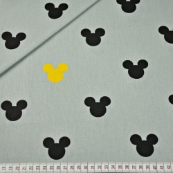 Baumwolle 100% MIKI schwarz-gelb auf grauem Hintergrund  