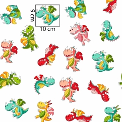 Baumwolle 100% bunte Drachen auf weißem Hintergrund  