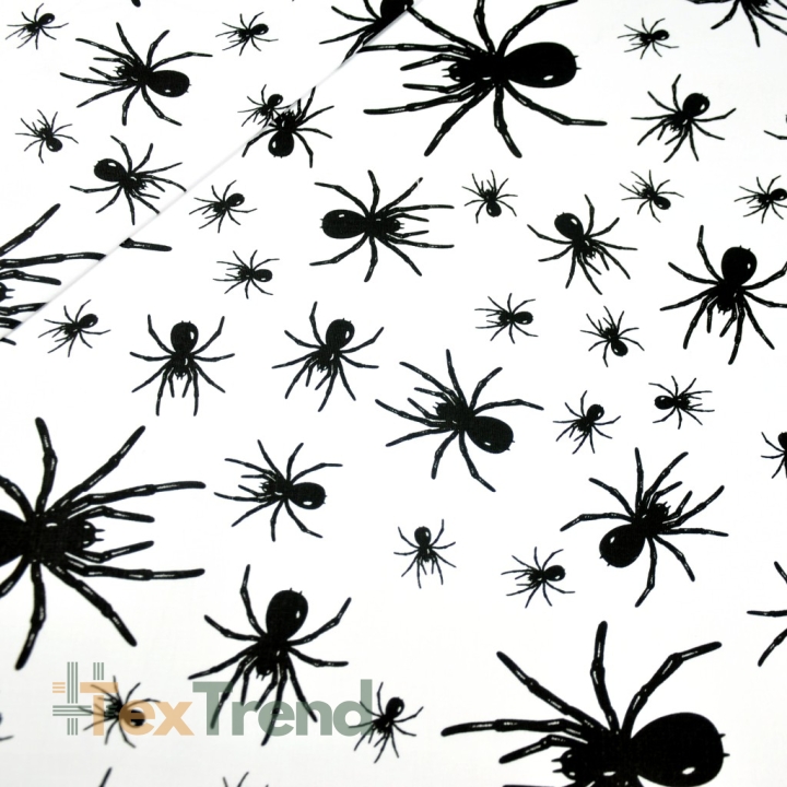 Baumwolle 100% schwarze Spinnen auf weißem Hintergrund  