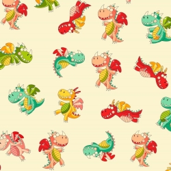 Baumwolle 100% bunte Drachen auf vanillefarbenem Hintergrund  