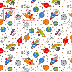 Baumwolle 100% bunte Weltraum auf weißem Hintergrund  