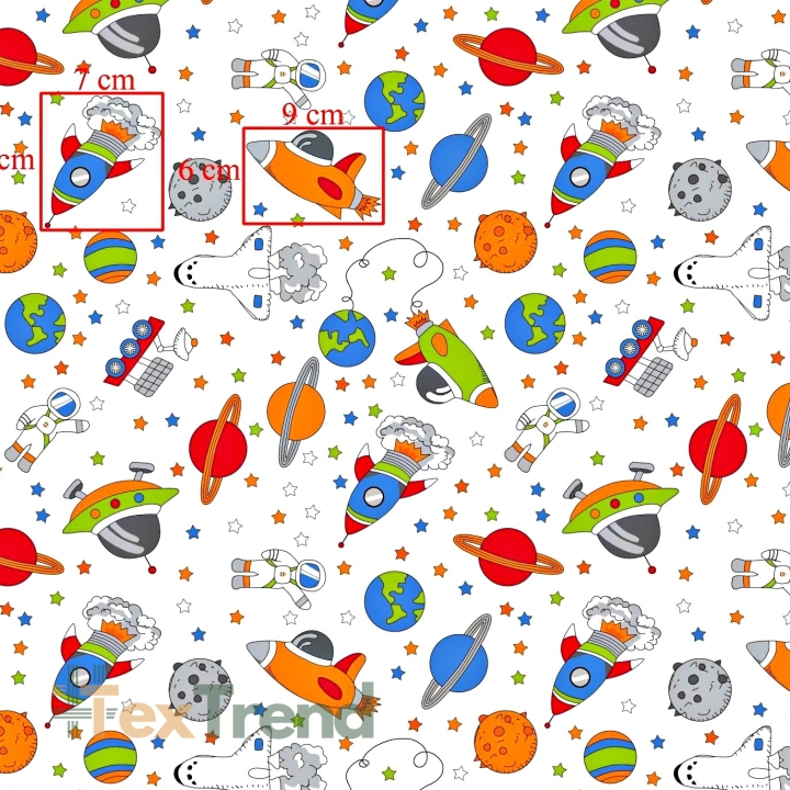 Baumwolle 100% bunte Weltraum auf weißem Hintergrund  
