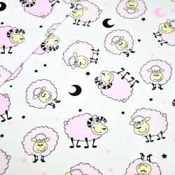 Baumwolle 100% Schafe rosa auf weißem Hintergrund  