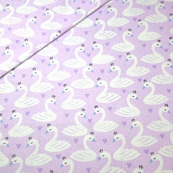 Baumwolle 100% weiße Schwäne auf lila Hintergrund.  