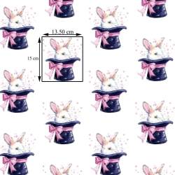 Baumwolle 100% Hasen im Hut auf weißem Hintergrund  