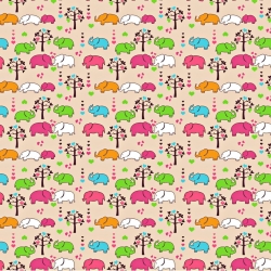Baumwolle 100% bunte Elefanten mit Bäumchen auf beigem Hintergrund  