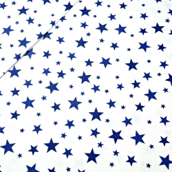 Baumwolle 100% neue kleine und große Sterne dunkelblau auf weißem Hintergrund  