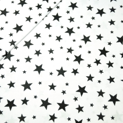 Baumwolle 100% neue kleine und große Sterne schwarz auf weißem Hintergrund  