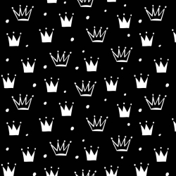 Baumwolle 100% Kronen mit Punkten weiß auf schwarzem Hintergrund  