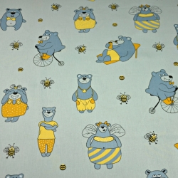 Baumwolle 100% Bären grau-gelb auf grauem Hintergrund  