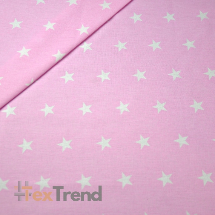 Baumwolle 100% Sterne 20mm weiß auf rosa Hintergrund  