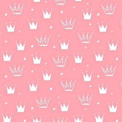 Baumwolle 100% Kronen mit Punkten weiß auf rosa Hintergrund  
