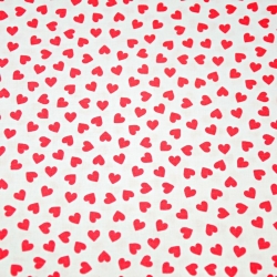 Baumwolle 100% MINI Herzen rot auf weißem Hintergrund  