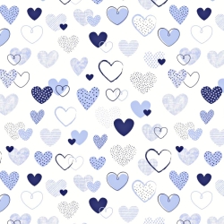 Baumwolle 100% gemusterte Herzen dunkelblau auf weißem Hintergrund  