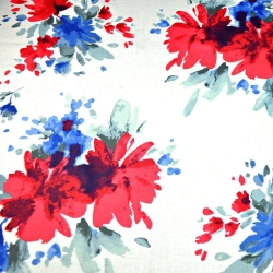 Baumwolle 100% Blumen gemalt blau-rot - 220cm  