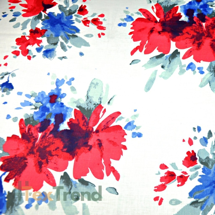 Baumwolle 100% Blumen gemalt blau-rot - 220cm  