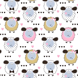 Baumwolle 100% Schafe beige-rosa auf weißem Hintergrund  