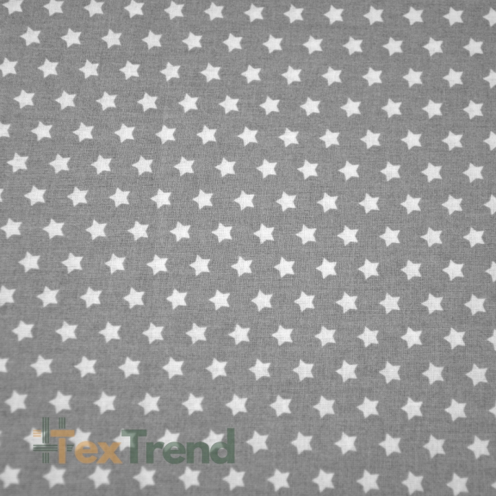 Baumwolle 100% 8mm dichte weiße Sterne auf grauem Hintergrund  
