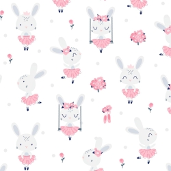 Baumwolle 100% Kaninchen auf Schaukeln auf weißem Hintergrund  