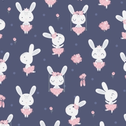 Baumwolle 100% Kaninchen auf Schaukeln auf dunkelblauem Hintergrund  