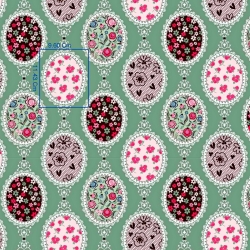 Baumwolle 100% Spiegel mit Blumen auf grau-grünem Hintergrund  