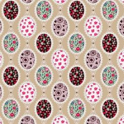 Baumwolle 100% Spiegel mit Blumen auf beigem Hintergrund  