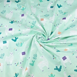 Baumwolle 100% Alpakas auf mintfarbenem Hintergrund  