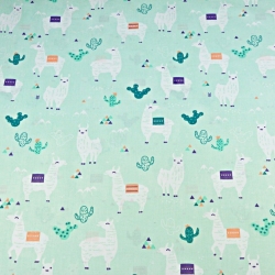 Baumwolle 100% Alpakas auf mintfarbenem Hintergrund  